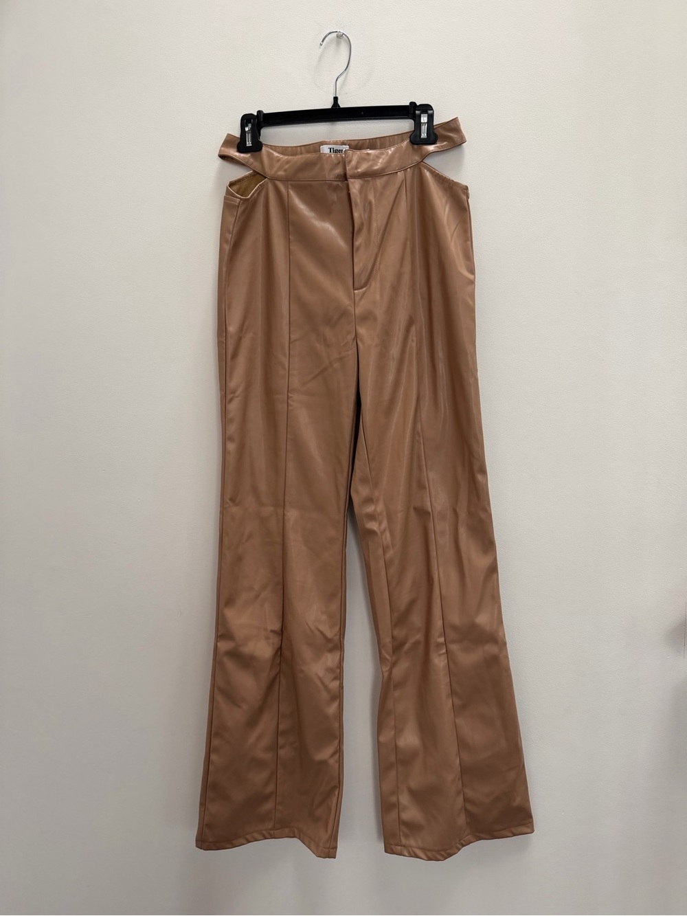 Tiger Mist Give Faux Leather Flared Pants in Camel
